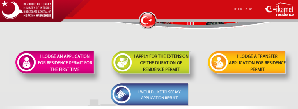 A screenshot of the website for the Turkish resident visa service.